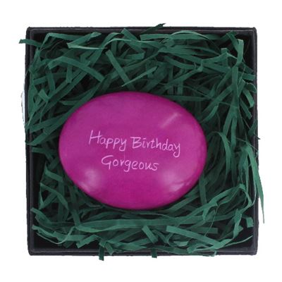 Happy Birthday Gorgeous Large Pebble in Gift Box Fair Trade